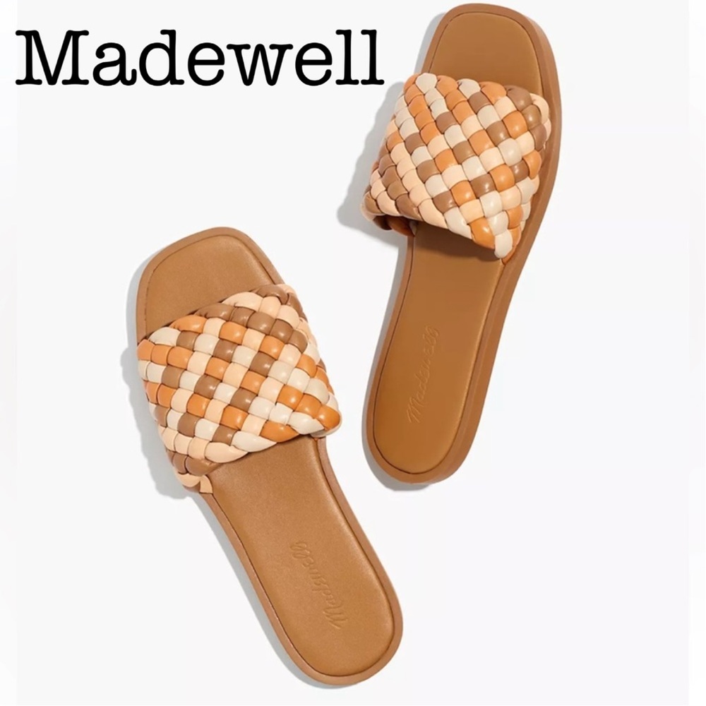 New Madewell The Suzi Woven Leather Slide Sandal Size 8
